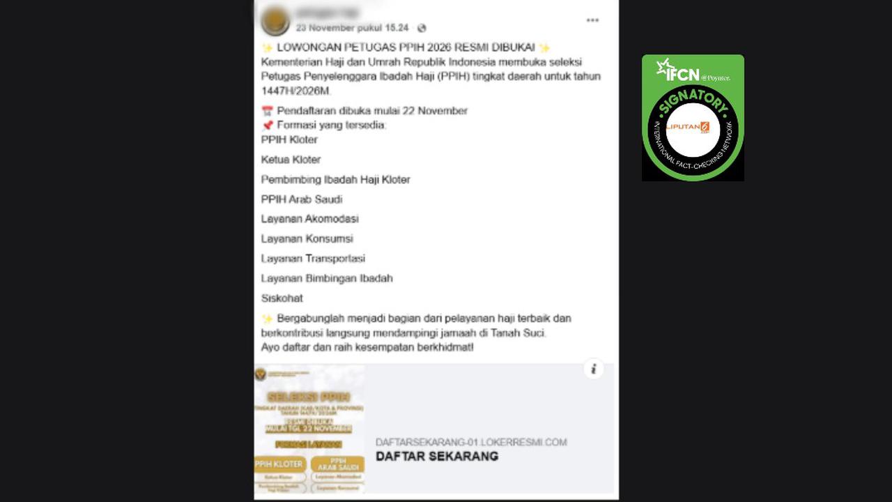 Cek Fakta: Tidak Benar Ini Link Pendaftaran Petugas Haji 2026