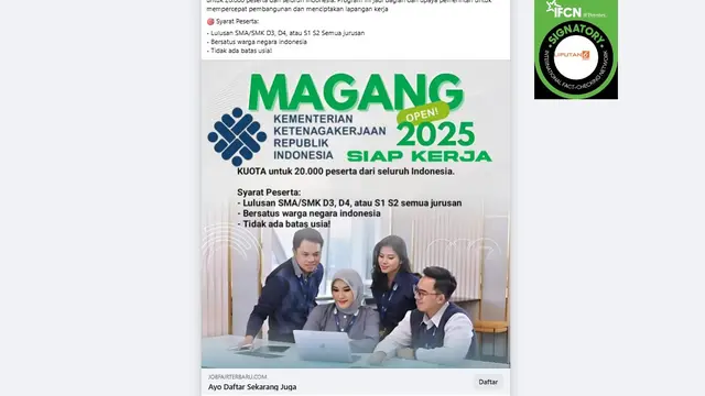Cek Fakta: Tidak Benar Ini Tautan Pendaftaran Magang Kemnaker 2025 - Cek Fakta berita69.org