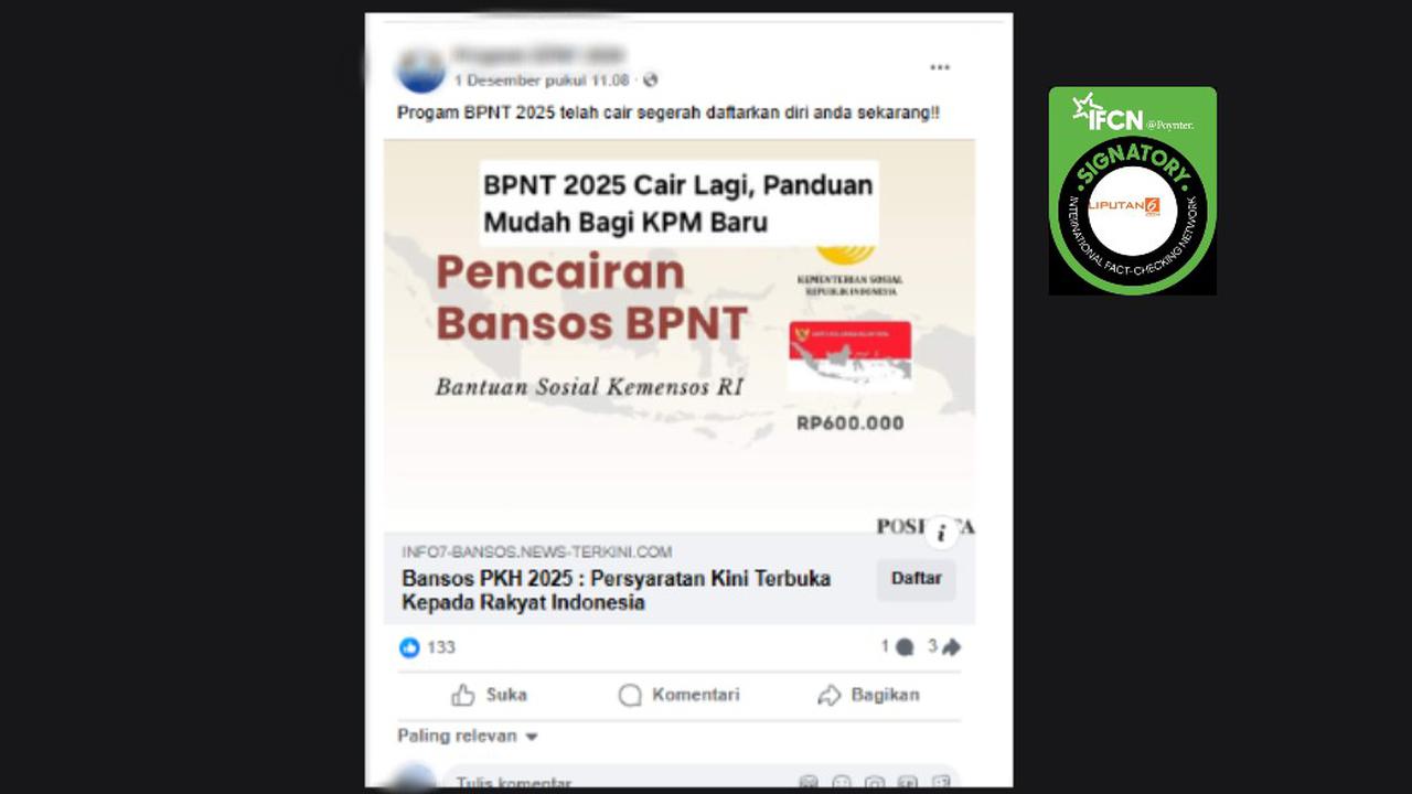Cek Fakta: Tidak Benar Link Ini Pendaftaran Bansos BPNT 2025