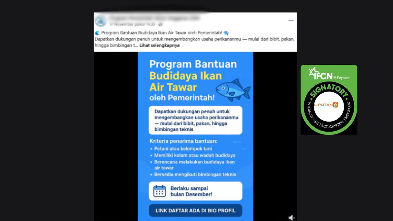 Cek Fakta: Tidak Benar Link Ini Pendaftaran Bantuan Budidaya Ikan Air Tawar dari Pemerintah