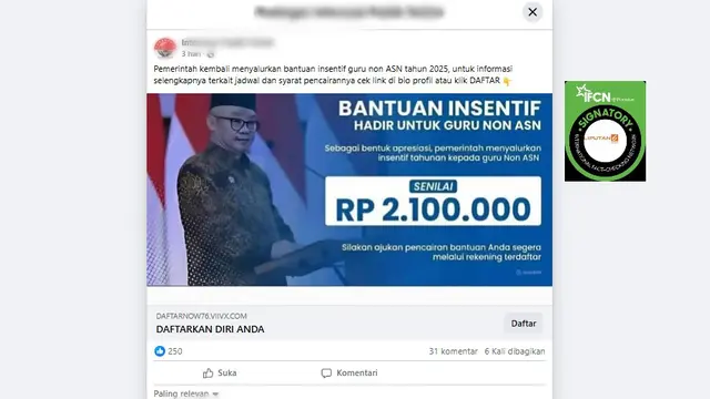 Cek Fakta: Tidak Benar Link Ini Pendaftaran Bantuan Insentif Guru Non ASN 2025 - Cek Fakta berita69.org