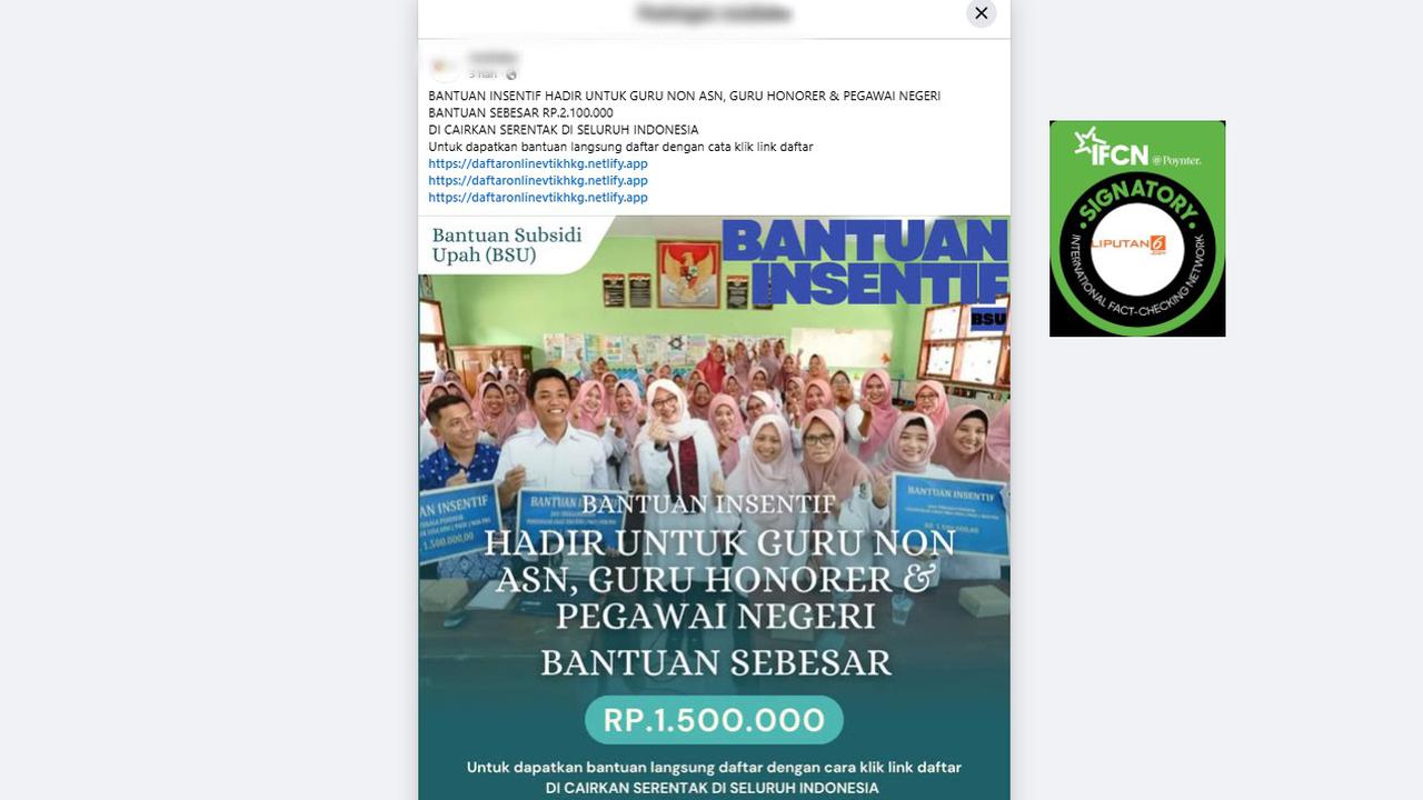 Cek Fakta: Tidak Benar Link Ini Pendaftaran Bantuan Insentif untuk Guru Non ASN