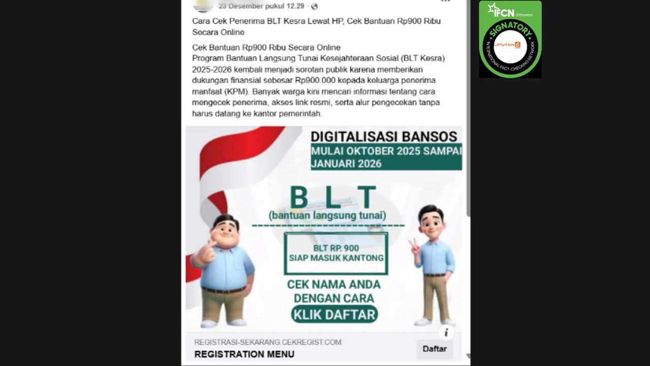 Cek Fakta: Tidak Benar Link Ini untuk Mengecek Penerima BLT Kesra