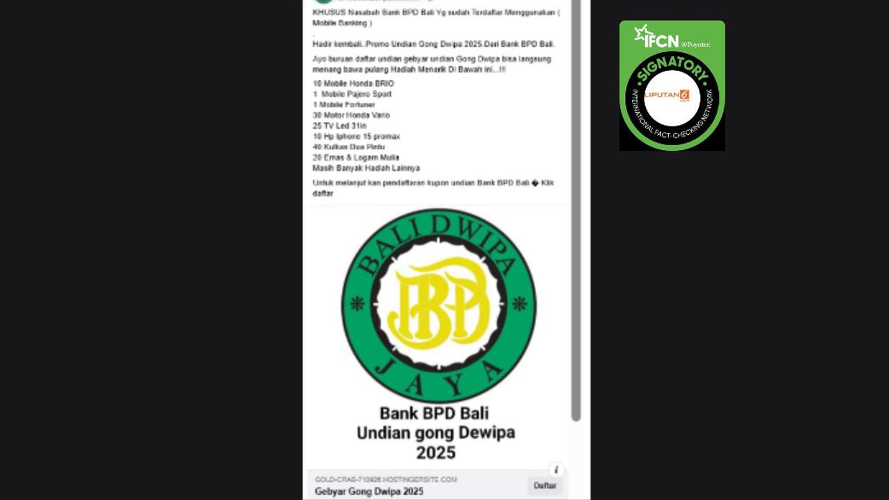 Cek Fakta: Tidak Benar Link Pendaftaran Undian Bank BPD Bali