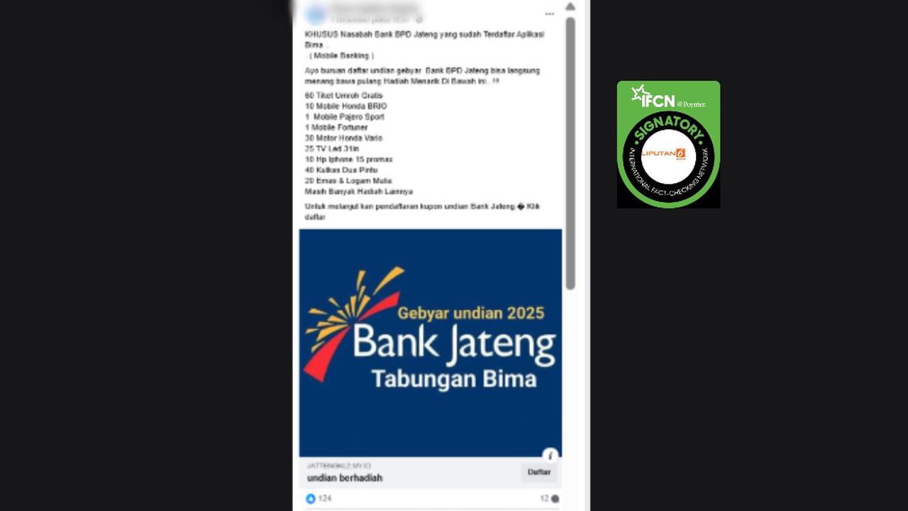 Cek Fakta: Tidak Benar Link Pendaftaran Undian BPD Jateng Berhadiah Umroh hingga Mobil