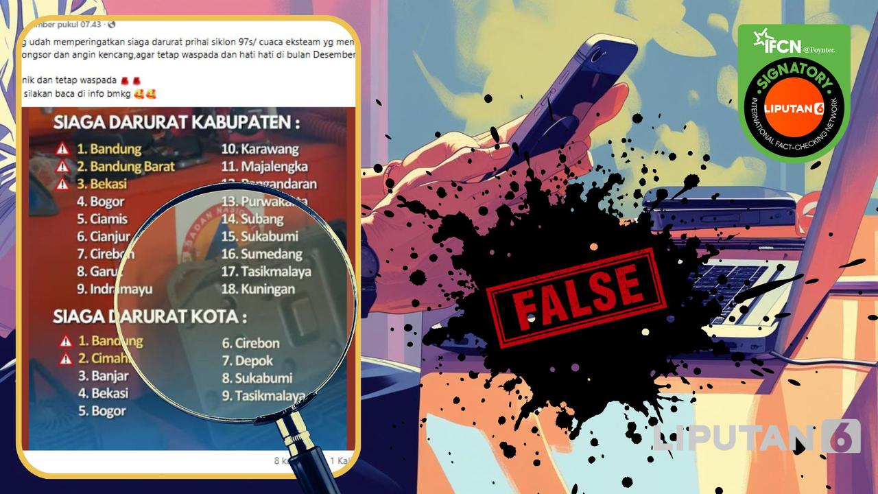 Cek Fakta: Tidak Benar Peringatan Siaga Darurat dari BMKG Terkait Siklon 97S untuk Kabupaten dan Kota di Jabar